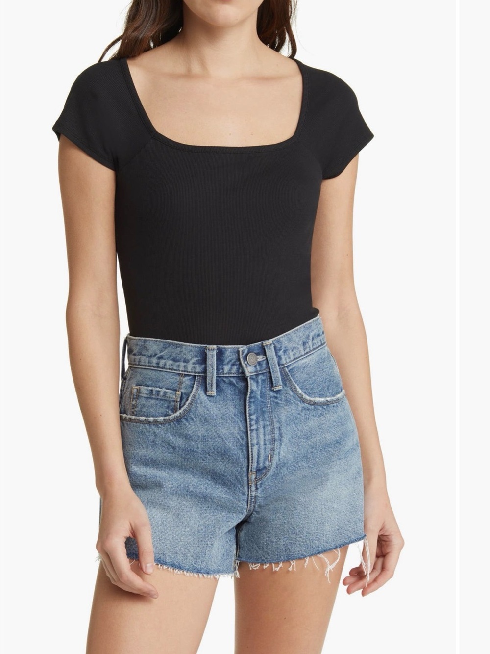 Madewell Black Square-Neck Cap Sleeve Bodysuit
